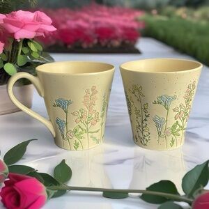 Cream and Yellow Floral Ceramic Dining Mugs